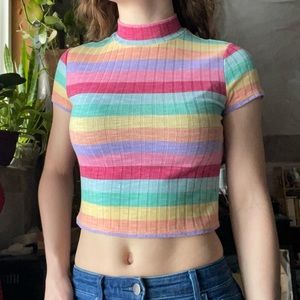 Colorful Striped Crop Top, Women’s Pastel Baby Tee, Forever 21, Short Sleeve